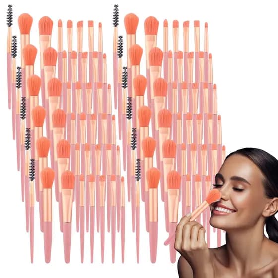 Kit 12 Estojo C/ 8 Pçs Cada Mini Pincéis De Maquiagem Para Viagem Bolsa Cor Rosa