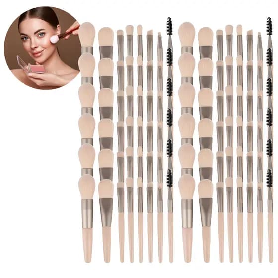 Kit 12 Estojo C/ 8 Pçs Cada Mini Pincéis De Maquiagem Para Viagem Bolsa Cor Nude