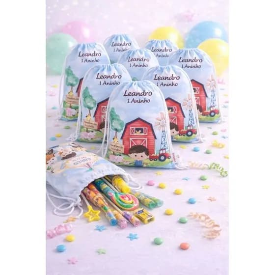 Kit 10 Sacochila Tema Fazendinha Personalizada Lembrancinha Festa Aniversário Escolar