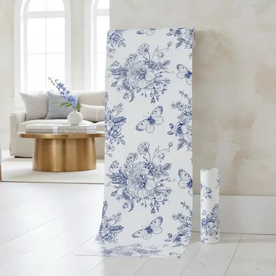 Papel de Parede Coleção Vintage — Padrão Borboleta Azul