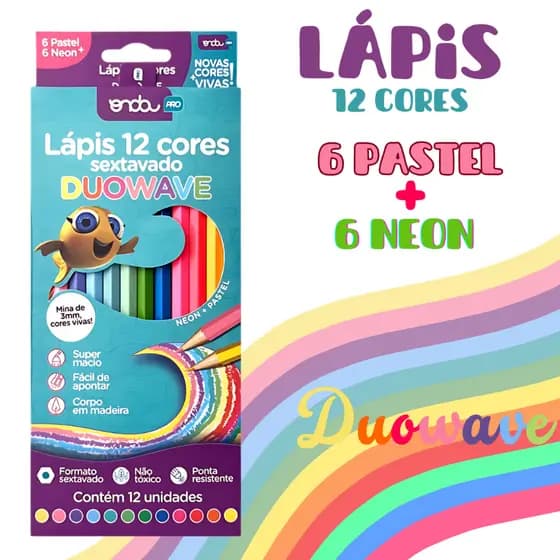 12 Lápis De Cor Duowave - Tons 6 Pastel + 6 Neon