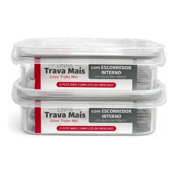 Kit 2 Potes Herméticos Porta Frios Com Escorredor Tampa Trava 2 Divisórias Retangular