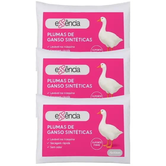 Kit 3 Travesseiro Pluma de Ganso Descanso Antiacaro 70x50cm Luxo
