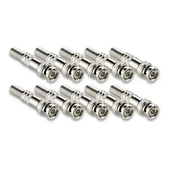 Kit 10 Conector BNC Macho c/ Mola E Parafuso P/ CFTV Camera