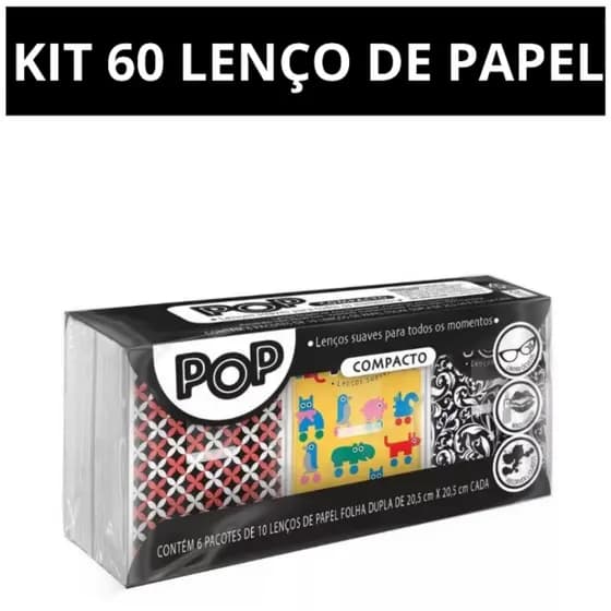 Lenços de Papel Pop Folha Dupla 01 Pacote com 60 unidades