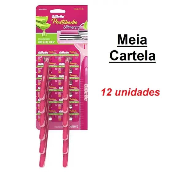 Aparelho Prestobarba Ultragrip Cabeça Móvel Feminino Embalagem 12 Unid (MEIA CARTELA)