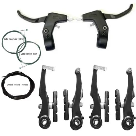 Kit Freio V Brake Nylon Preto Completo para Bike BicicletaAro 16/20/24/26/29