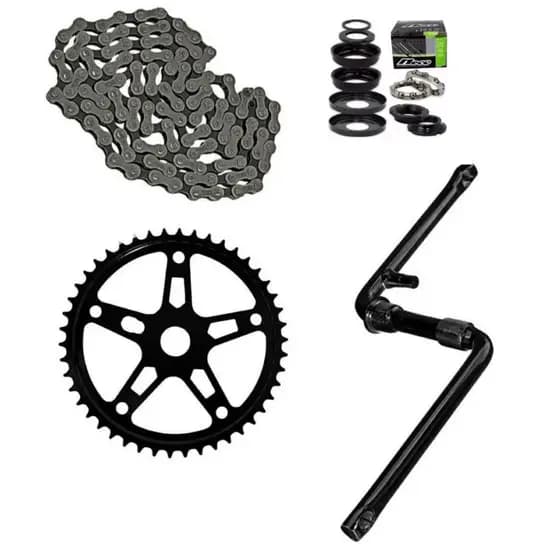 Kit 4 itens - Pedivela Monobloco + Coroa + Movimento Central 45mm e Corrente Grossa P/ Bicicleta