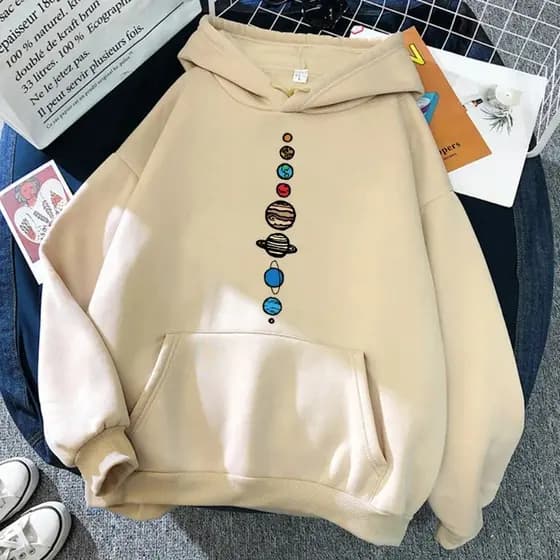 Planeten Kleuren Creativiteit Grappige Hoody Vrouwen Mode Harajuku Streetwear Casual Zachte Hoodies Oversized Losse Fleece Hoody Womens