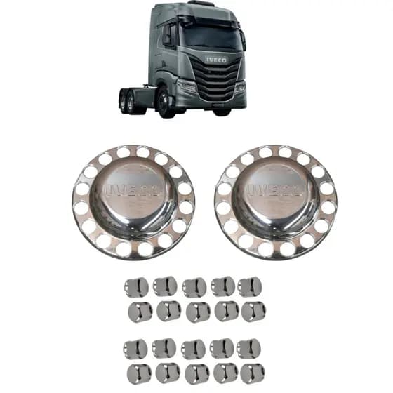 Kit 2 Aplique Tampa Cubo Tração ou Truck Cromado Caminhão Iveco 16 Furos Roda