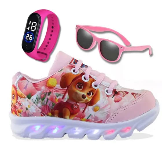 Tenis de LED infatil SKY feminino mais relogio e oculos meninas com luzinha