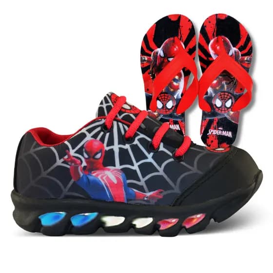 tenis de led infantil masculino homem aranha + chinelo