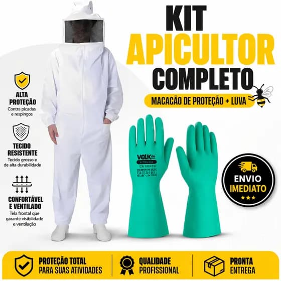 Macacão Roupa Apicultura Apicultor Brim RESISTENTE GROSSO c/ Luva nitrilica G GG XG