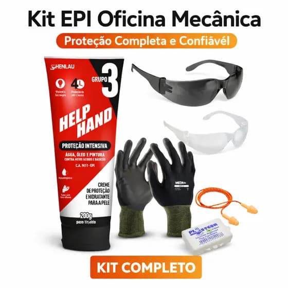 Kit proteção Oficina Mecânica creme contra graxa oleo luva multitato