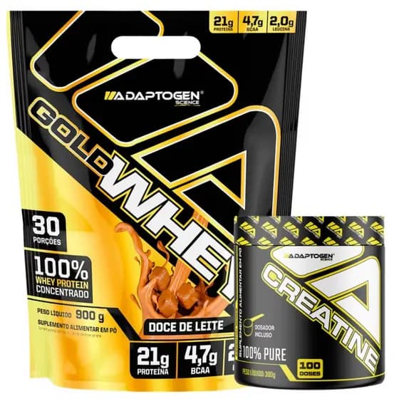 Gold Whey Refil 900g Sabores + Creatina 300g - Adaptogen