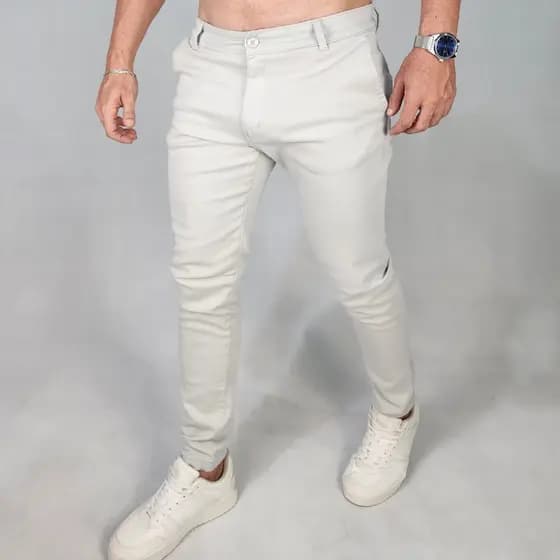 Calça Alfaiataria Masculina Premium Sarja Skinny Elastano Bolso Faca