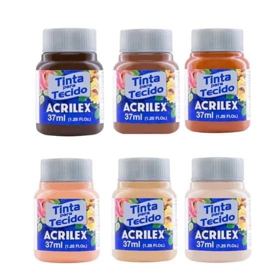 Kit 6 Cores de Tinta Para Tecido Acrilex – Tons de Pele 569/566/538/817/896/814