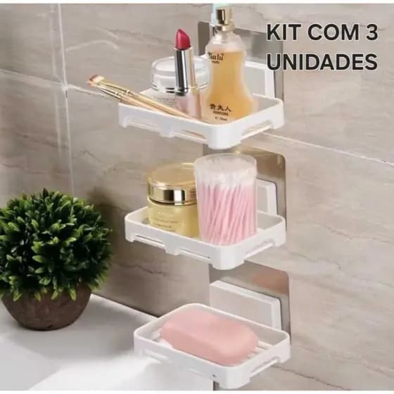Kit Com 3 Saboneteira De Parede Suporte Para Sabonete Porta Sabonete Sabão Com Adesivo Sem Furo
