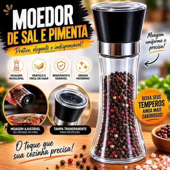 Moedor De Tempero 210ML Com Regulador Sal Pimenta Porta Condimentos Especiarias De Vidro Moedor Temperos