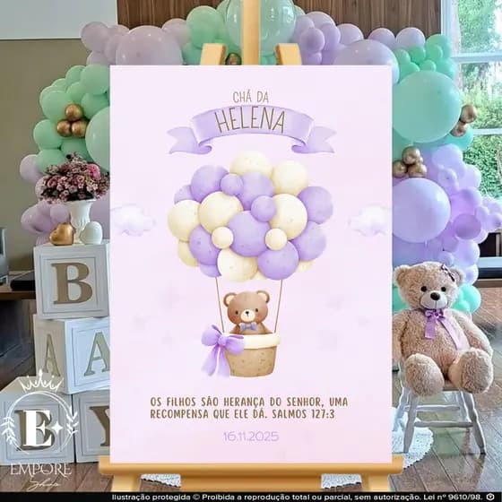 Quadro Decorativo Placa Chá de Bebê Ursinho Balão Personalizado Com Frase