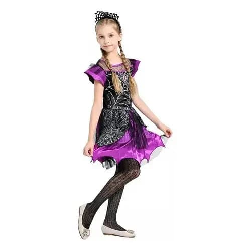 Fantasia Infantil Roxo Halloween Dia Das Bruxas + Tiara