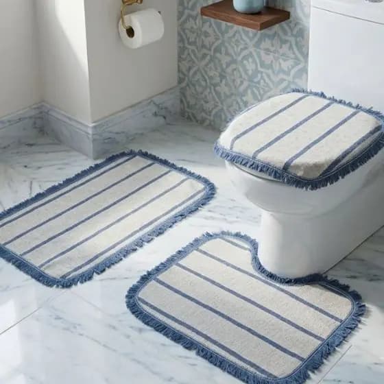 Tapete Para Banheiro 3 Peças Kit Banheiro Moderno Algodão Premium Seca Rápido