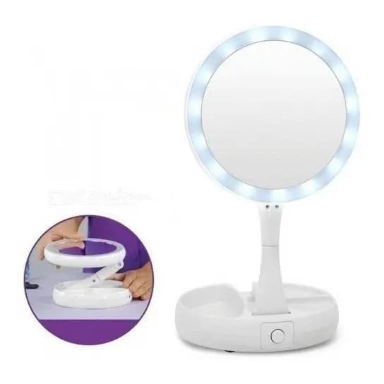 Espelho Camarim Maquiagem C/aumento 10x Luz Led