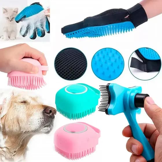 Kit Pet Luva Tira Pelos Nano + Escova lava Pet Silicone Dispenser + Pente Escova Removedora 🐶🐱🐾