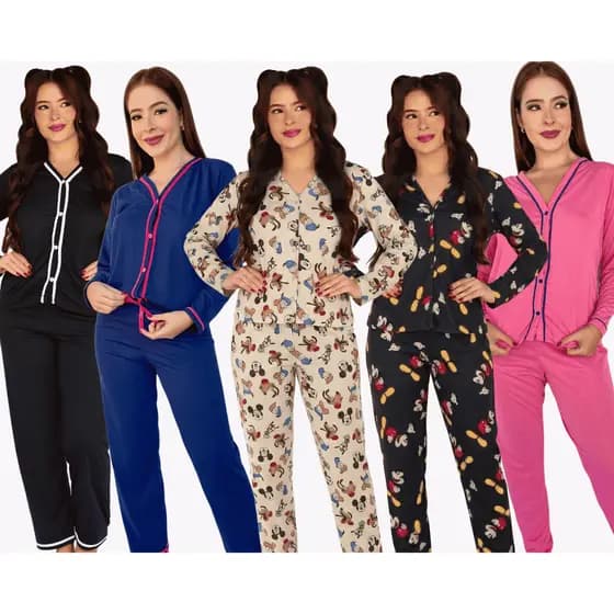 Pijama Longo Feminino Americano Aberto/ Pijama Adulto Feminino Aberto Americano