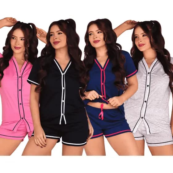 Kit 2 Pijama Feminino Aberto Americano com Botão Conforto/Conjunto de Dormir Feminino Malha Leve Confortável Verão