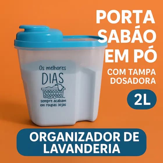 Porta Sabão em Pó com Tampa Dosadora 2L Lavagem de grande capacidade Organizador de Lavanderia