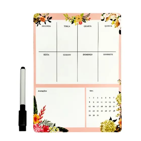 Planner Lembrete Rosa Magnético Lousa Imã Geladeira Porta Recados Anotação Semanal Aviso