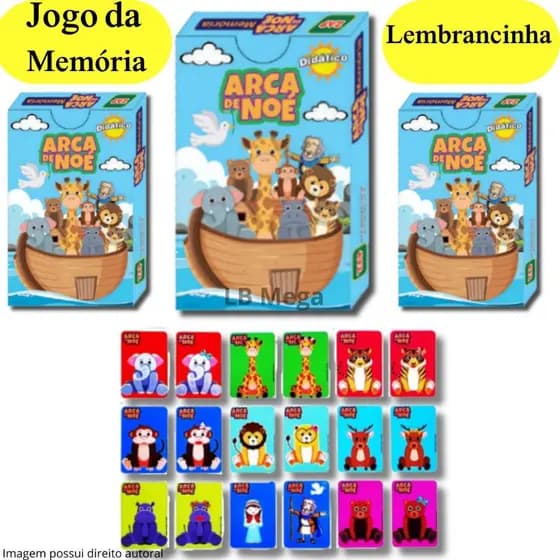 Kit com 3 até 30 Caixinhas Jogo da Memória Arca de Noé Brinquedo Educativo para Crianças e Festas