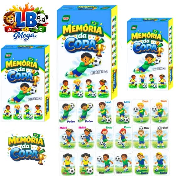 Kit 3 até 30 Caixinhas Jogo da MEMORIÁ DA COPA BRASIL Educativo para Crianças festas Lembrancinha