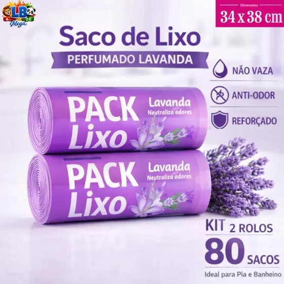 Saco de Lixo Perfumado Lavanda | Kit 2 com 80 Sacos | Para Pia Banheiro 34x38cm Neutraliza Odores