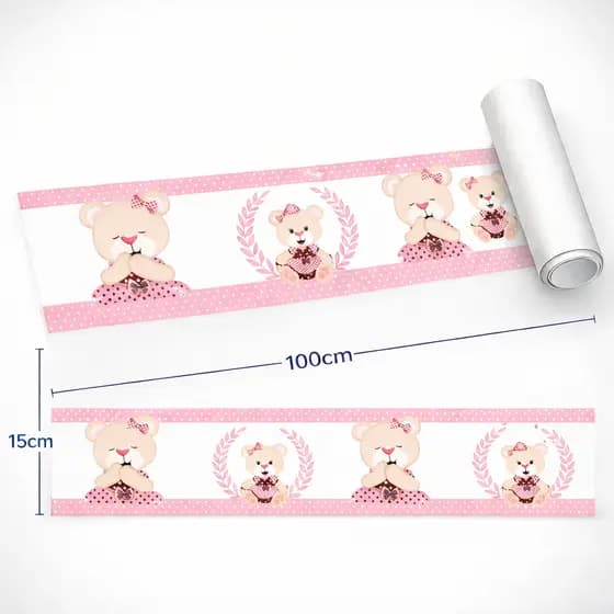 Papel De Parede Faixa Quarto Bebe Infantil Menina Ursinha