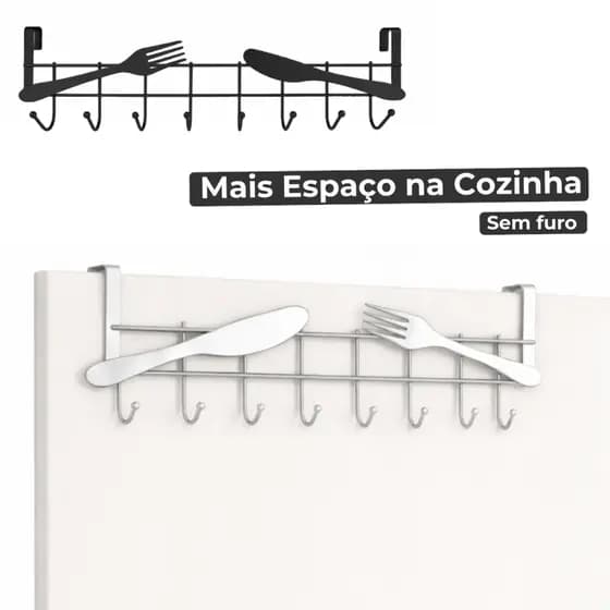 Porta Talheres Organizador com 8 Ganchos para Porta de Armário Cozinha