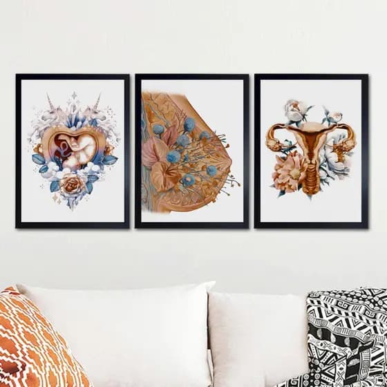 Quadros Decorativo Mosaico 90X50 3 peças Mdf Alta Resolução Consultorio-Medico-ginecologia-medicina