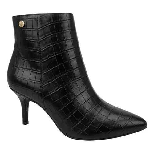 Bota Cano Curto Salto Fino Bico Fino Via Uno Preto Croco 156081