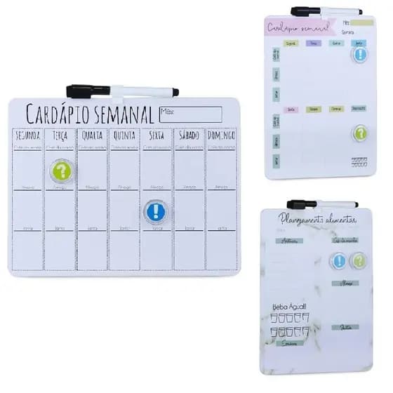 CARDAPIO SEMANAL LOUSA PLANEJAMENTO ALIMENTACAO MAGNETICA PLANNER DIETA QUADRO ANOTACOES REFEICAO IMAS CANETA APAGADOR