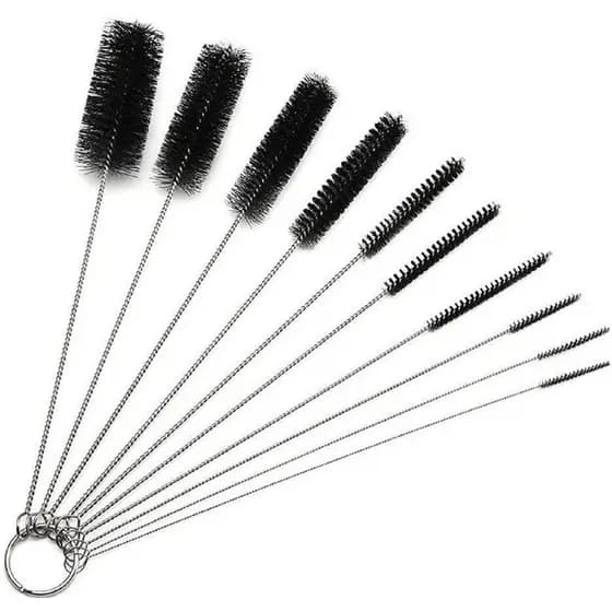 Kit 10 Escovas Limpeza Haste em Aço Inoxidavel e Cerdas em Nylon modelo cilindrico 20cm