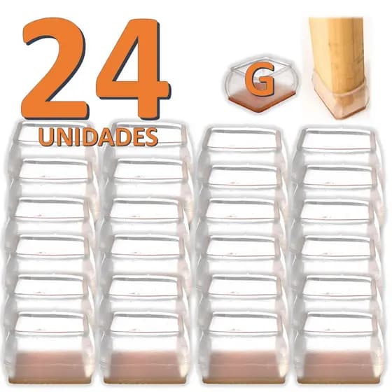Kit 24 Peças Protetor De Silicone Para Pé Da Mesa E Cadeira TRANSPARENTE RETANGULAR Tam: G MOD200080