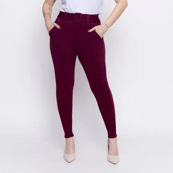 Calça Feminina Crepe Calca Com Cinto Forrado Skinny Cintura Alta Social