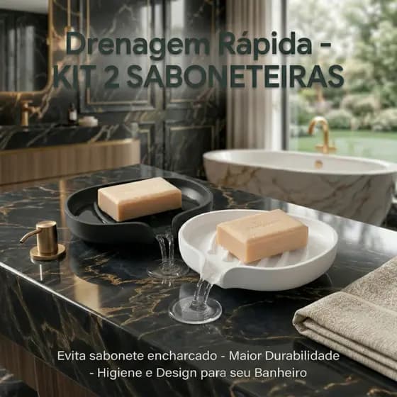 Kit 2 Porta Sabonete Drenante Base Antiderrapante para Pia Banheiro Design Moderno Resistente