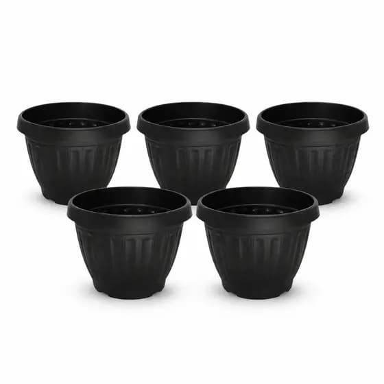 Kit Com 5 Vasos 18x23cm Redondos Preto Estilo Grego Com 4,8L