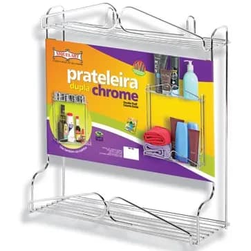 Prateleira Dupla Multiuso Cromado 33CM - Prateleiras De Banheiro Cozinha Garagem Objetos Niquelart