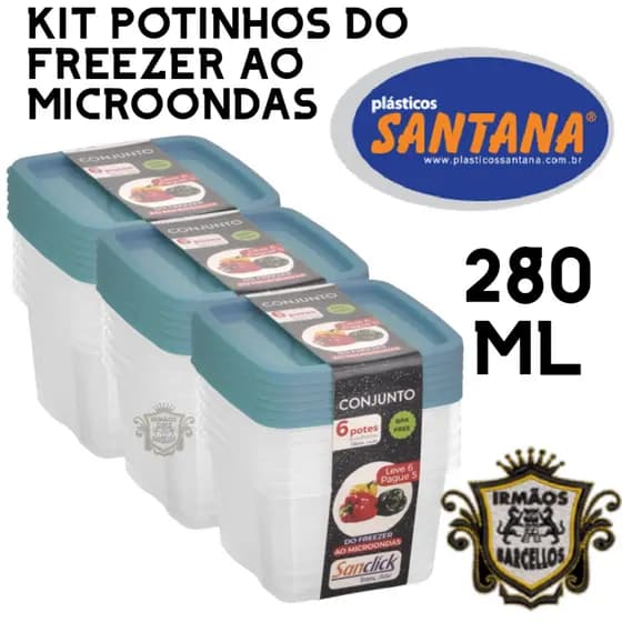 Conjunto Com Mini Potes Quadrado 280ML Plástico Graduado Tampa Color - Utensílios De Cozinhas Potinhos Santana