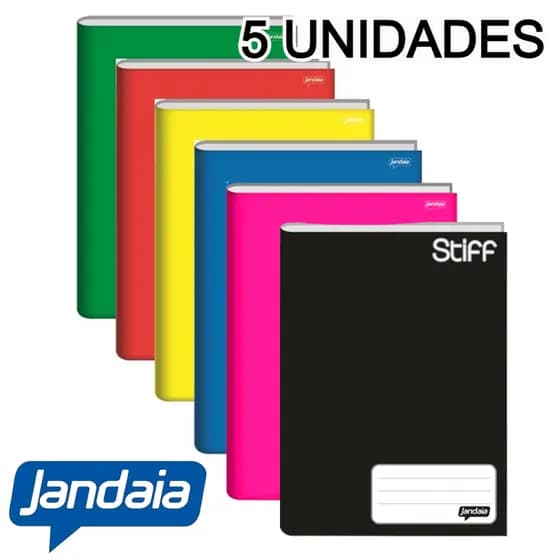 Kit 5 Cadernos Brochurão 96 Folhas Universitário - Caderno Capa Dura Cores - Materiais Escolares Jandaia