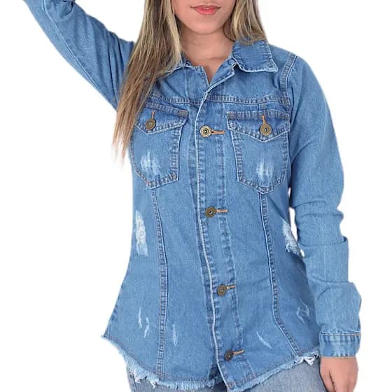 Jaqueta Jeans Feminina Max Longa Destroyer Blusa Feminina