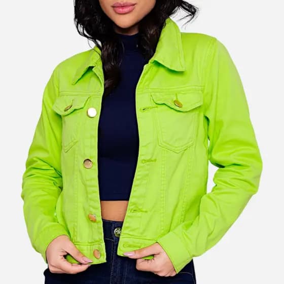 Jaqueta Feminina Verde Limão Neon Jeans Brim Denim Casaco Moda